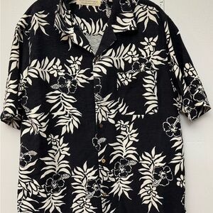 Island Republic Silk Hawaiian Shirt Mens Large Black Tropical Floral